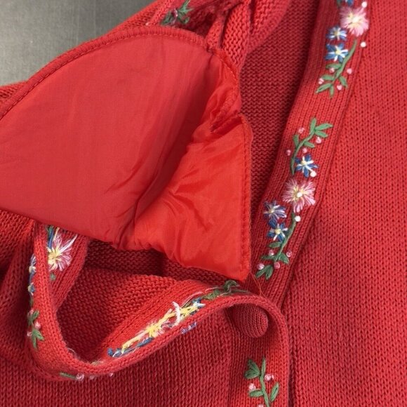Vintage Talbots Susan Bristol Red Cotton Button Up Cardigan Floral Embroidered - Picture 9 of 14